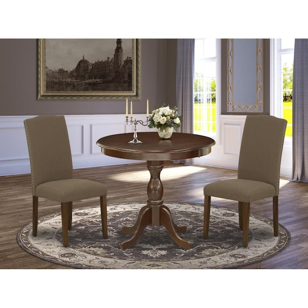 East West Furniture 3 Piece Antique Wood Dining Table Set - Mahogany AMEN3-MAH-18 - main